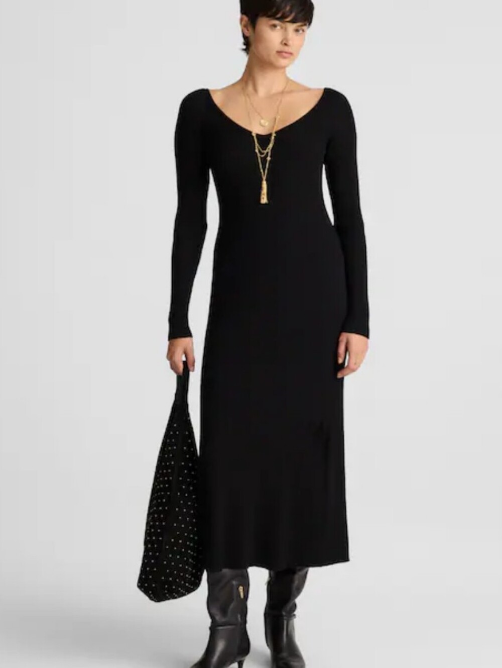 Madewell The Signature Knit V-Neck Midi Dress NT375 Size M Black Ribbed